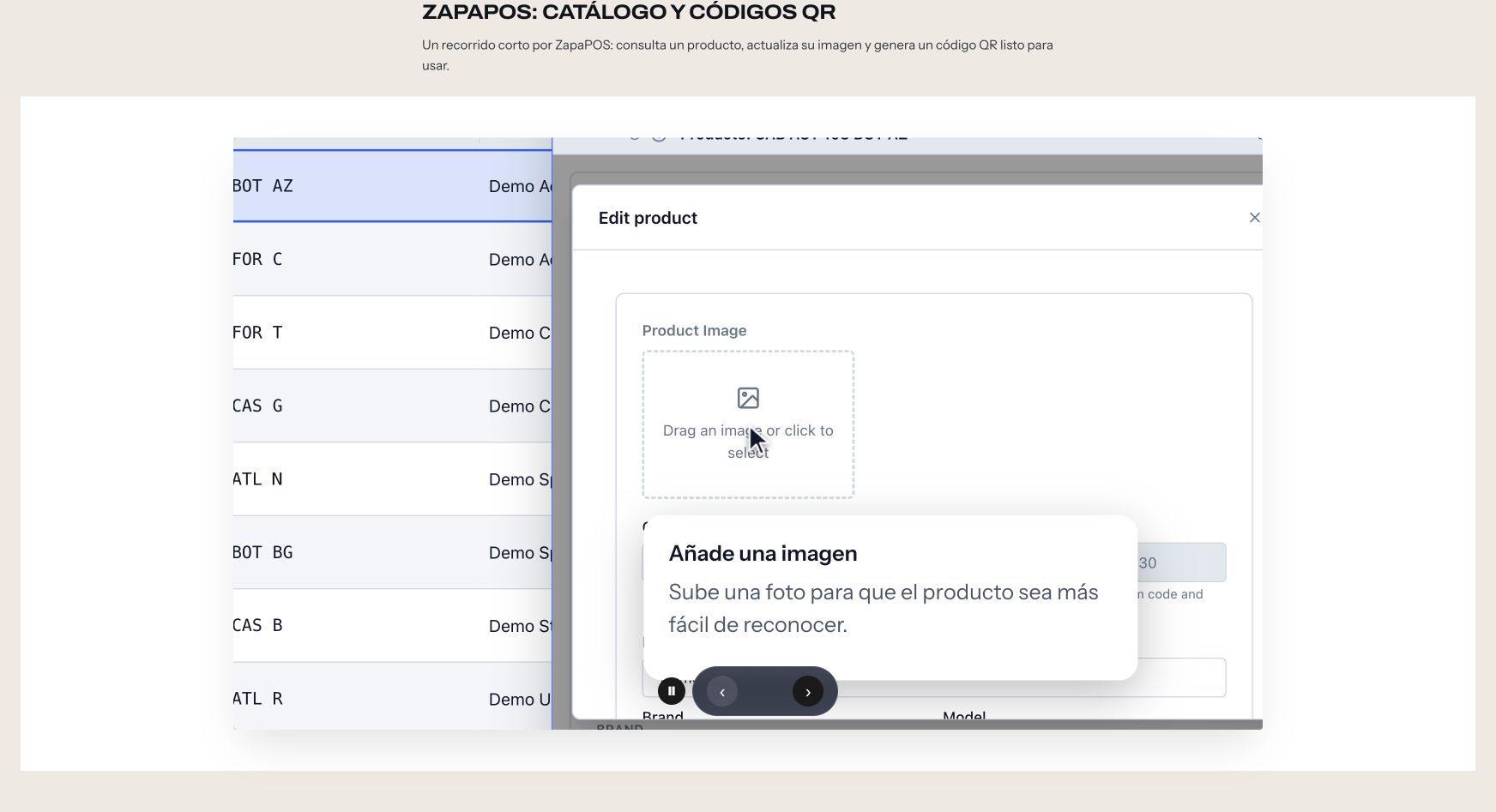 Demo interactiva publicada con Voltshow y controles para avanzar entre pasos